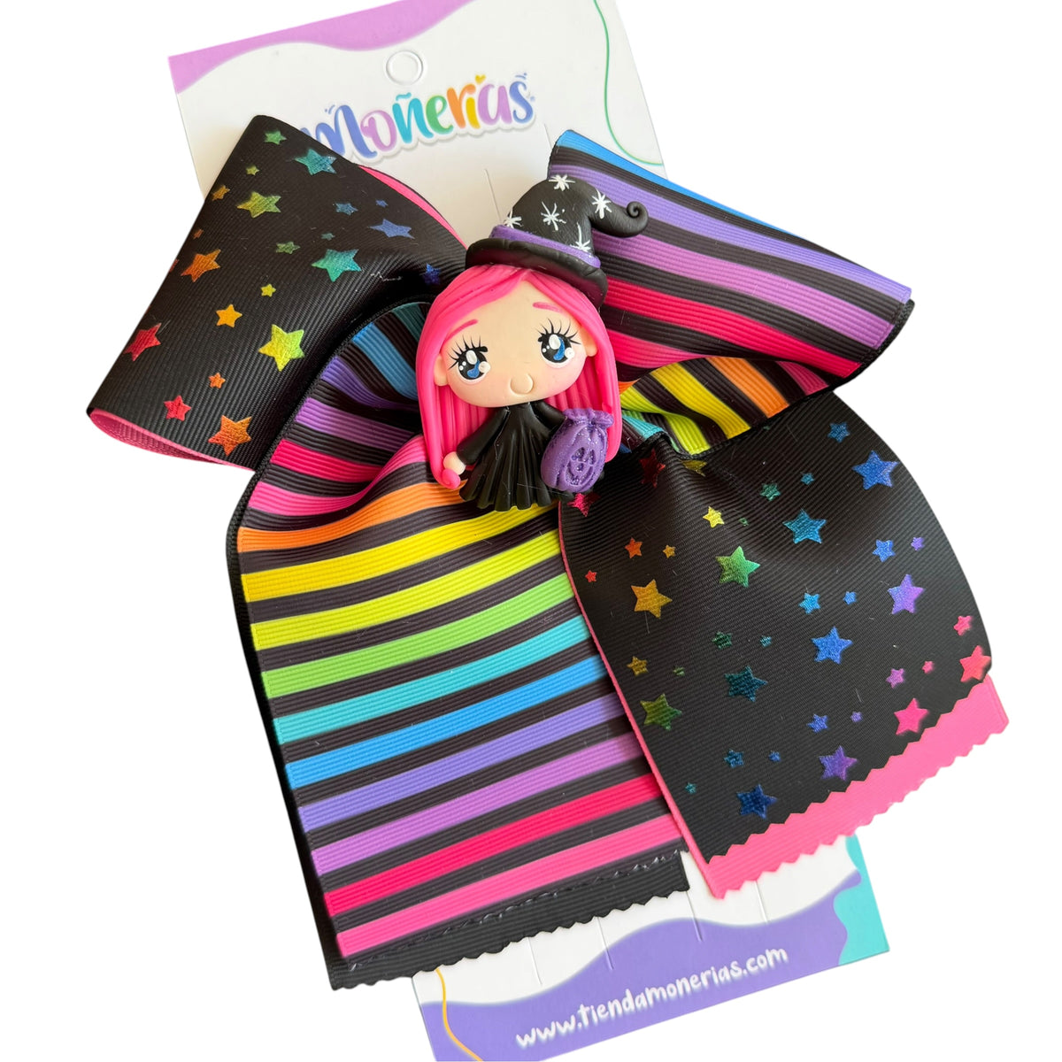 Moño Bruja Rayas-Estrellas Holográficas