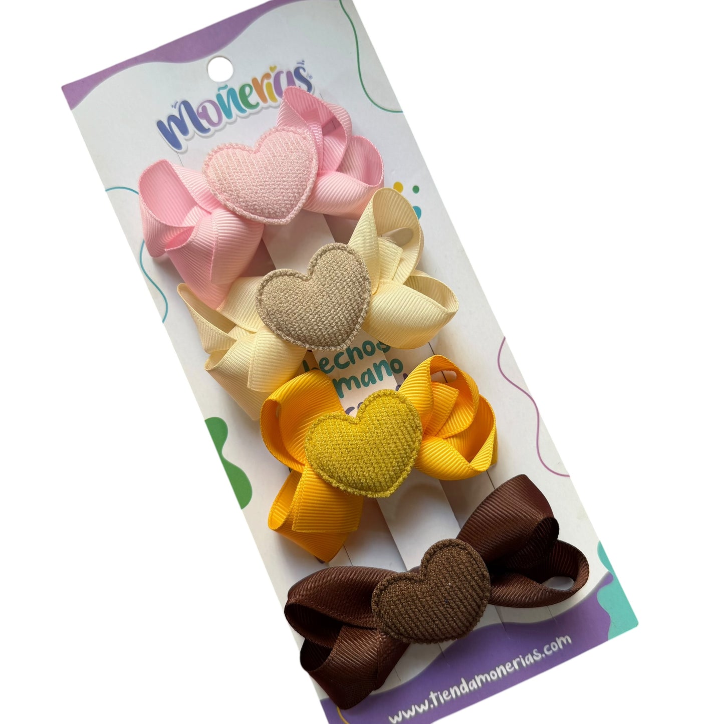 Sets de 4 Moños con corazón de Pana