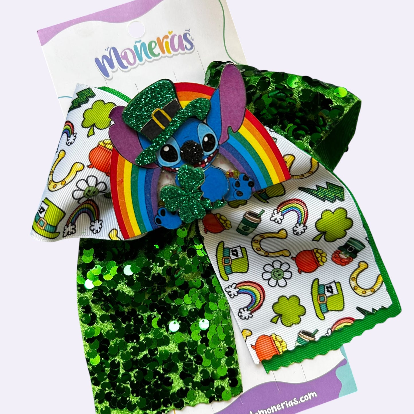 Moño Stitch Lentejuela San Patricio