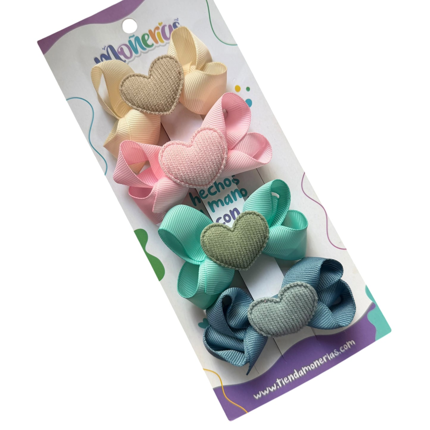 Sets de 4 Moños con corazón de Pana