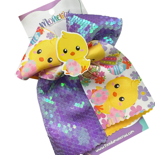 Moño Coletero Pollito Lila