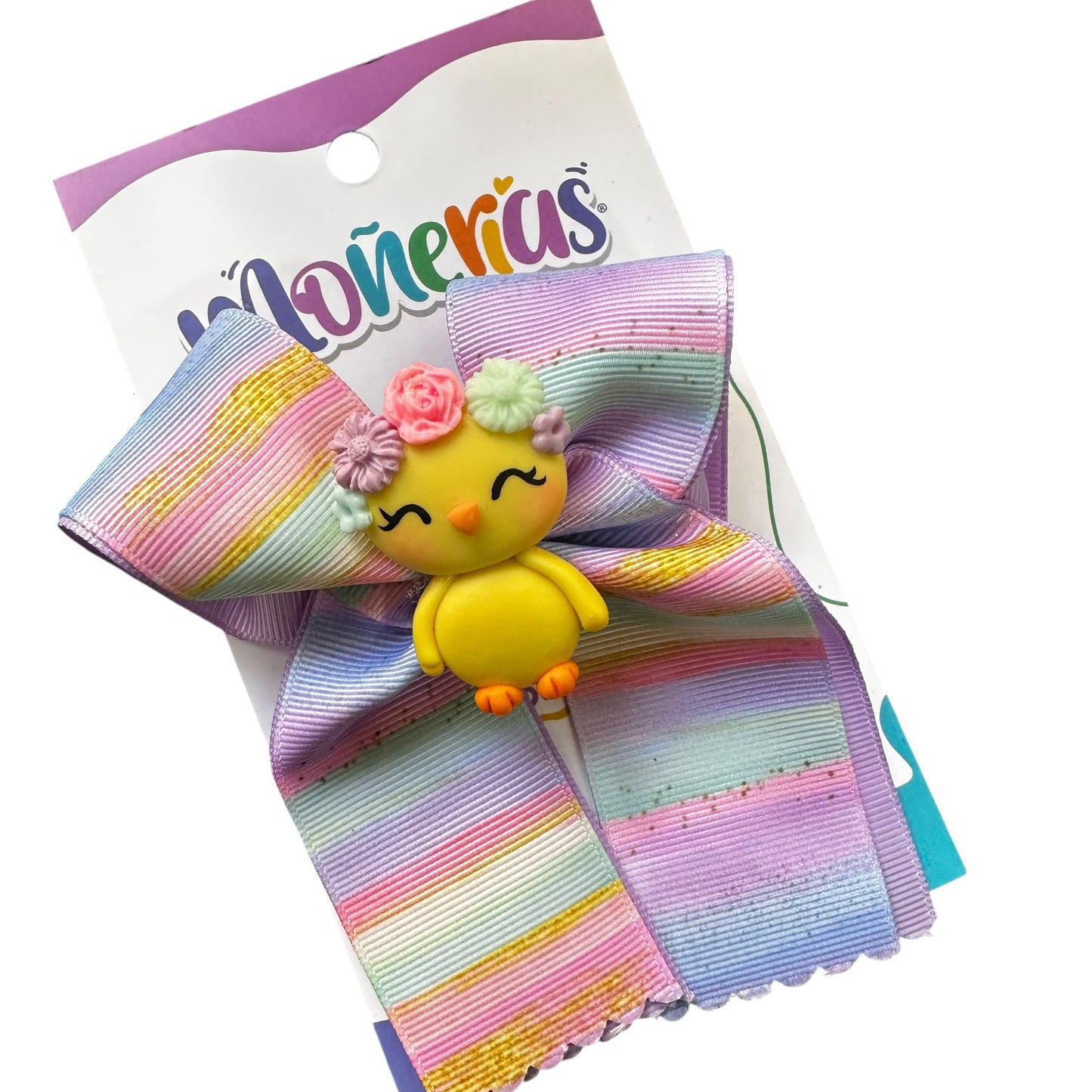 Moño Coletero Mediano Pollito Flores