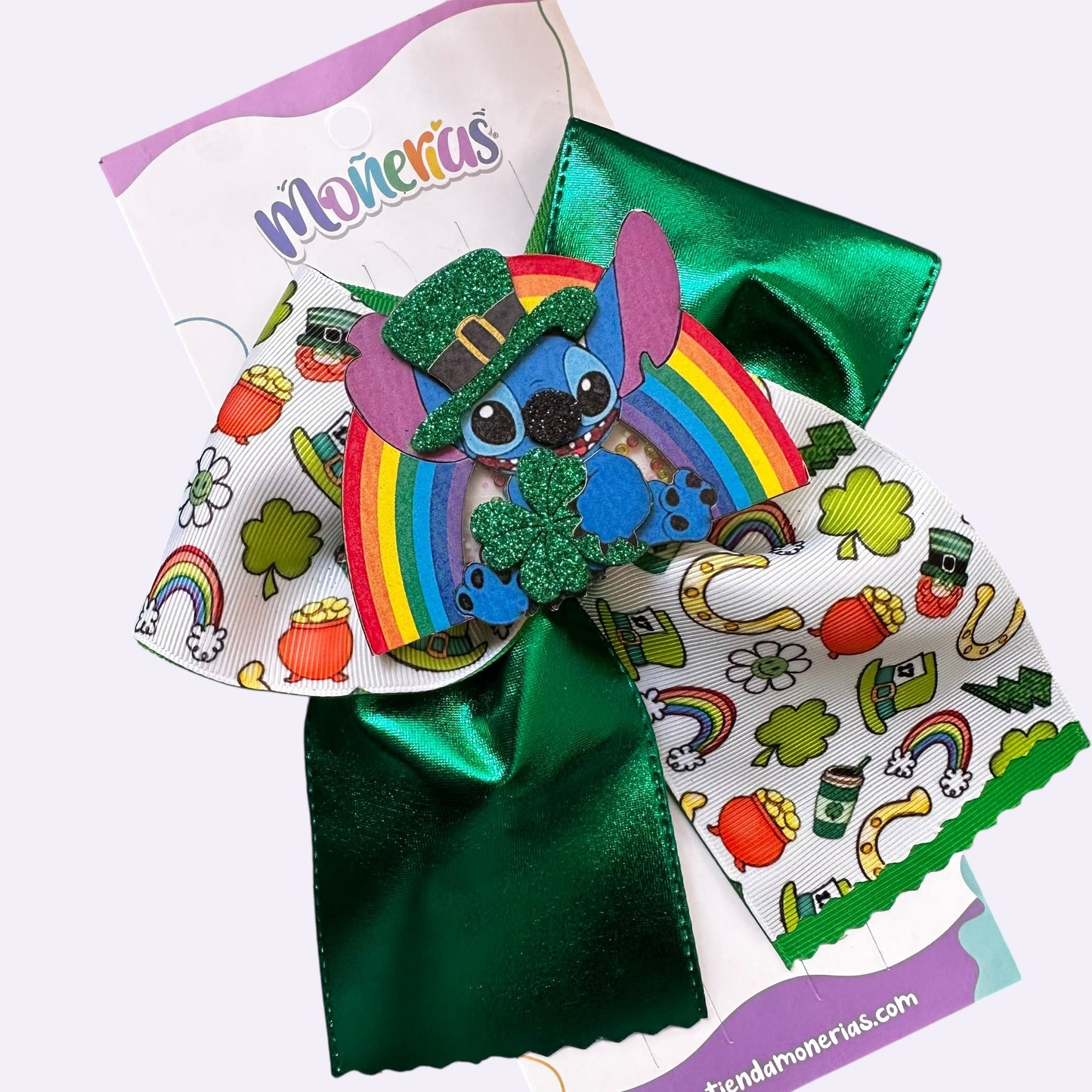 Moño Stitch Holograma San Patricio