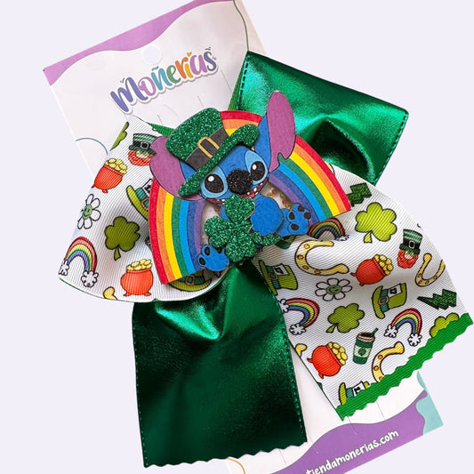 Moño Stitch Holograma San Patricio